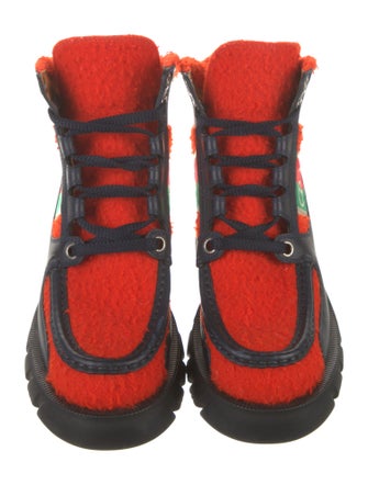 Gucci Web Accent Leather Combat Boots