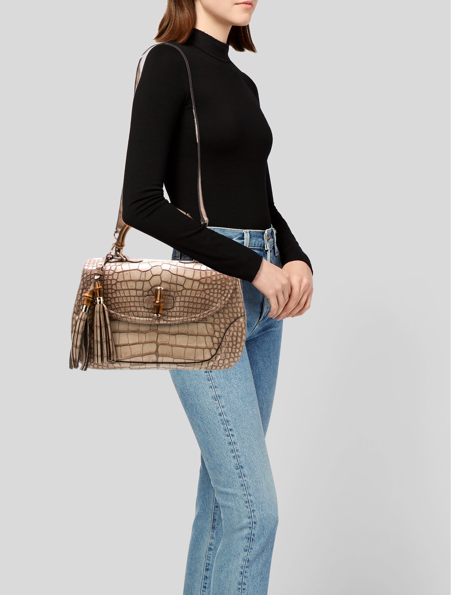 Gucci Crocodile New Bamboo Handle Bag w/strap & dust-bag