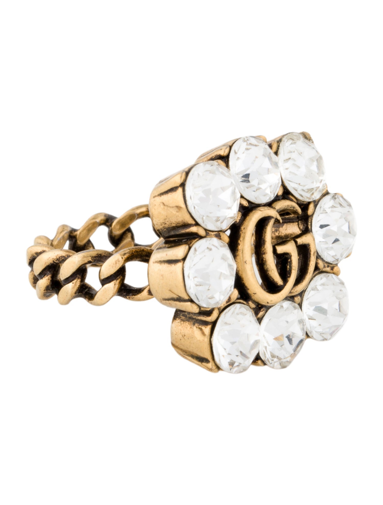 Gucci Crystal Double G Cocktail Ring