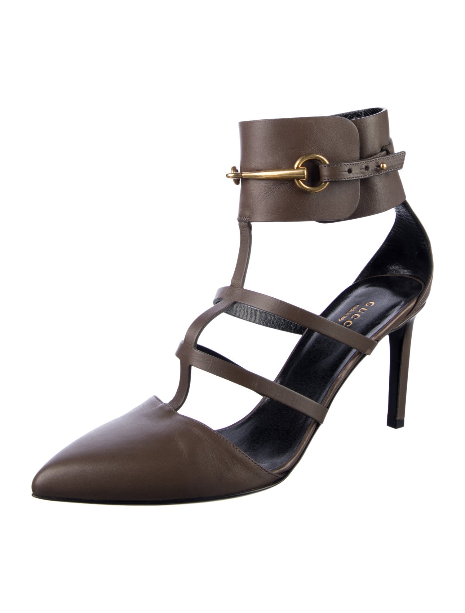 Gucci Horsebit Accent Leather T-Strap Pumps