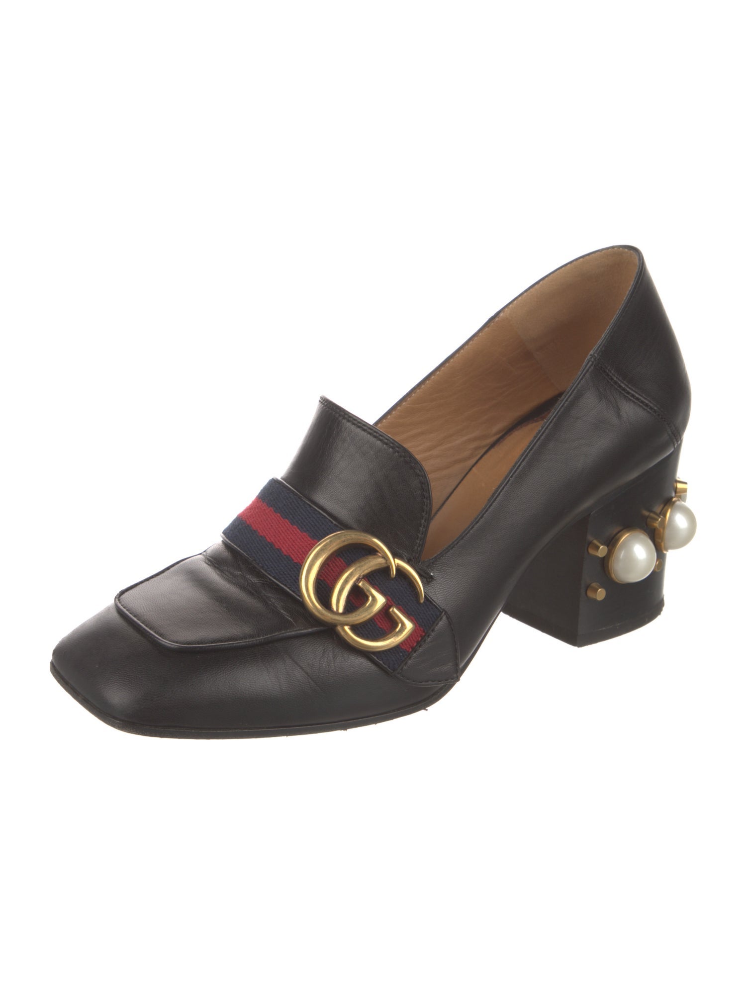 Gucci Faux Pearl Accents Leather Pumps
