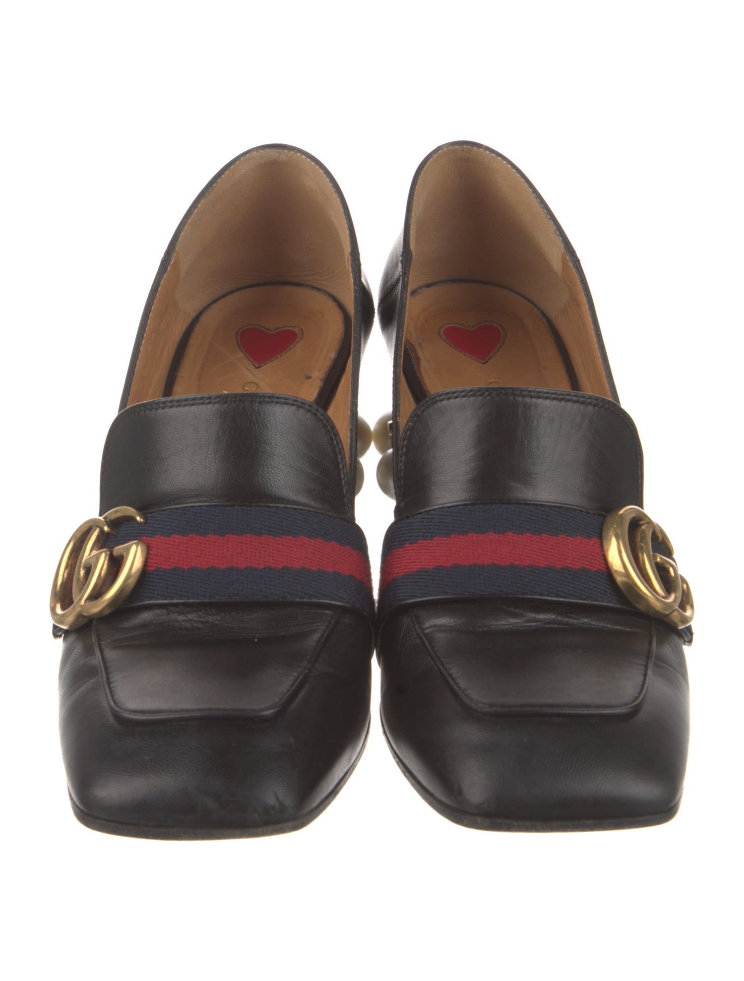 Gucci Faux Pearl Accents Leather Pumps