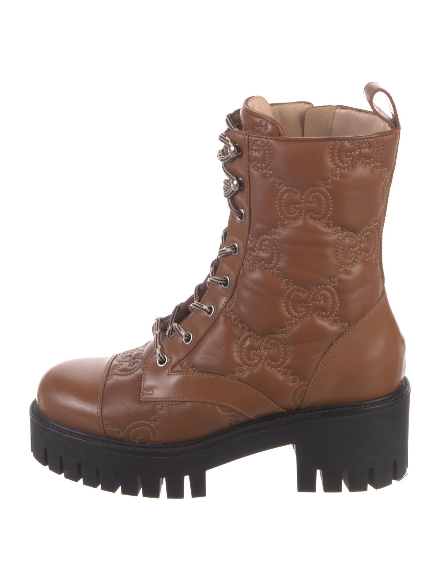 Gucci GG Logo Leather Combat Boots