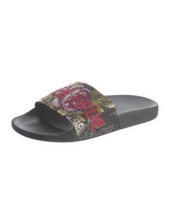Gucci Floral Print Embroidered Accent Slides