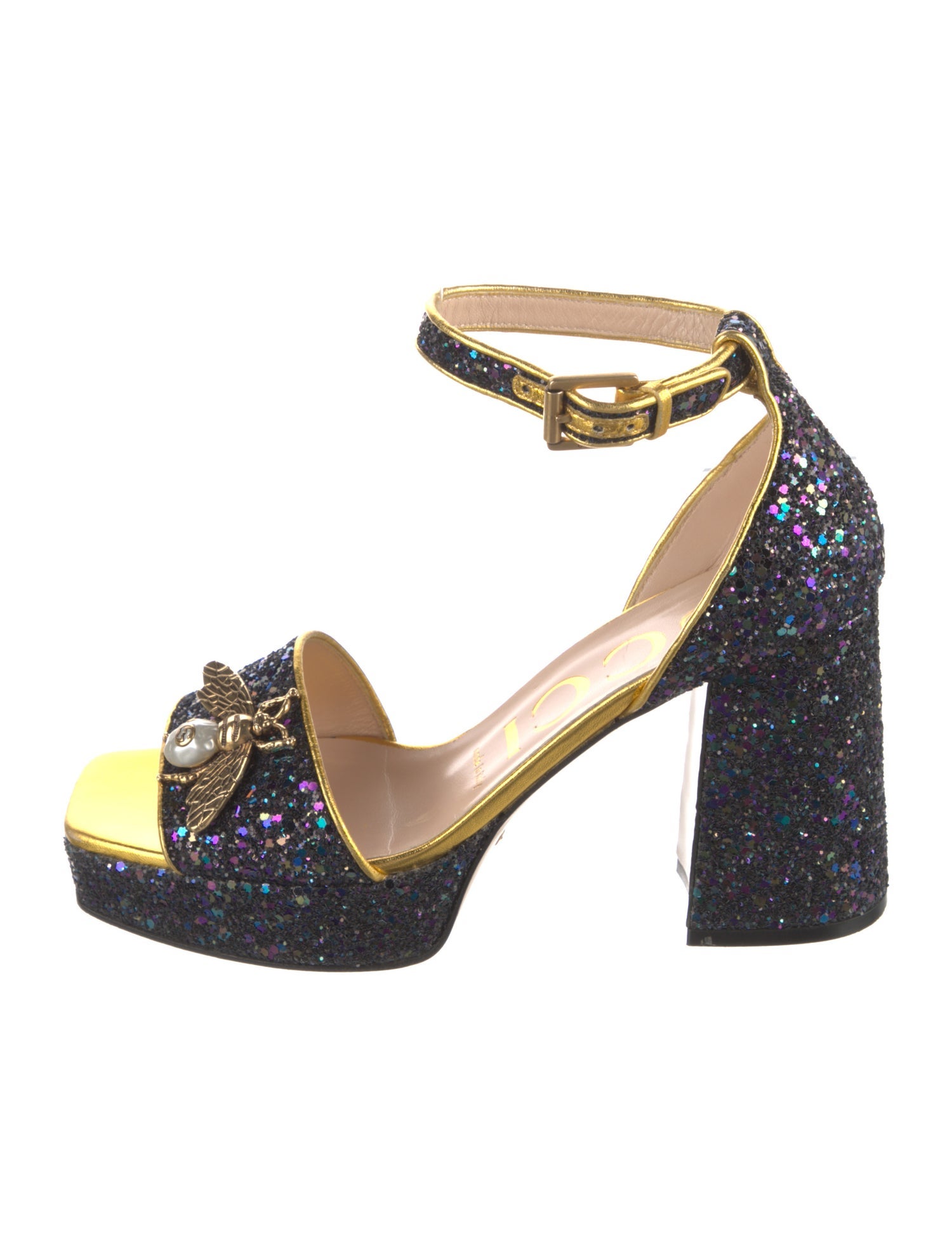 Gucci Bee Accent Glitter Sandals