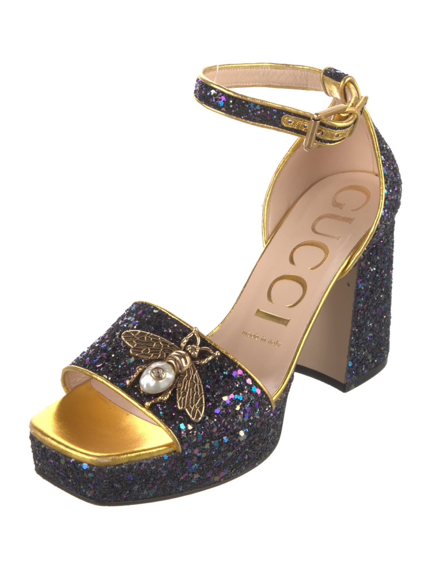 Gucci Bee Accent Glitter Sandals