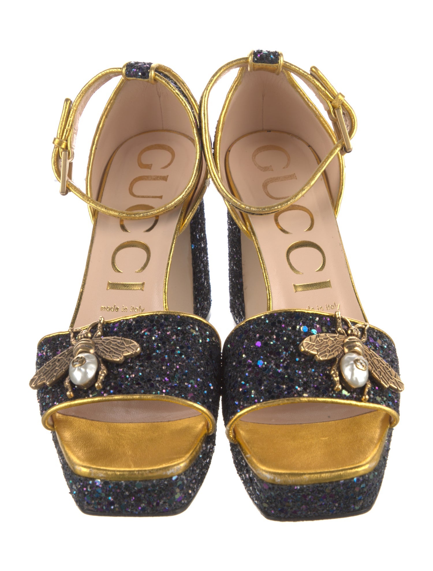 Gucci Bee Accent Glitter Sandals