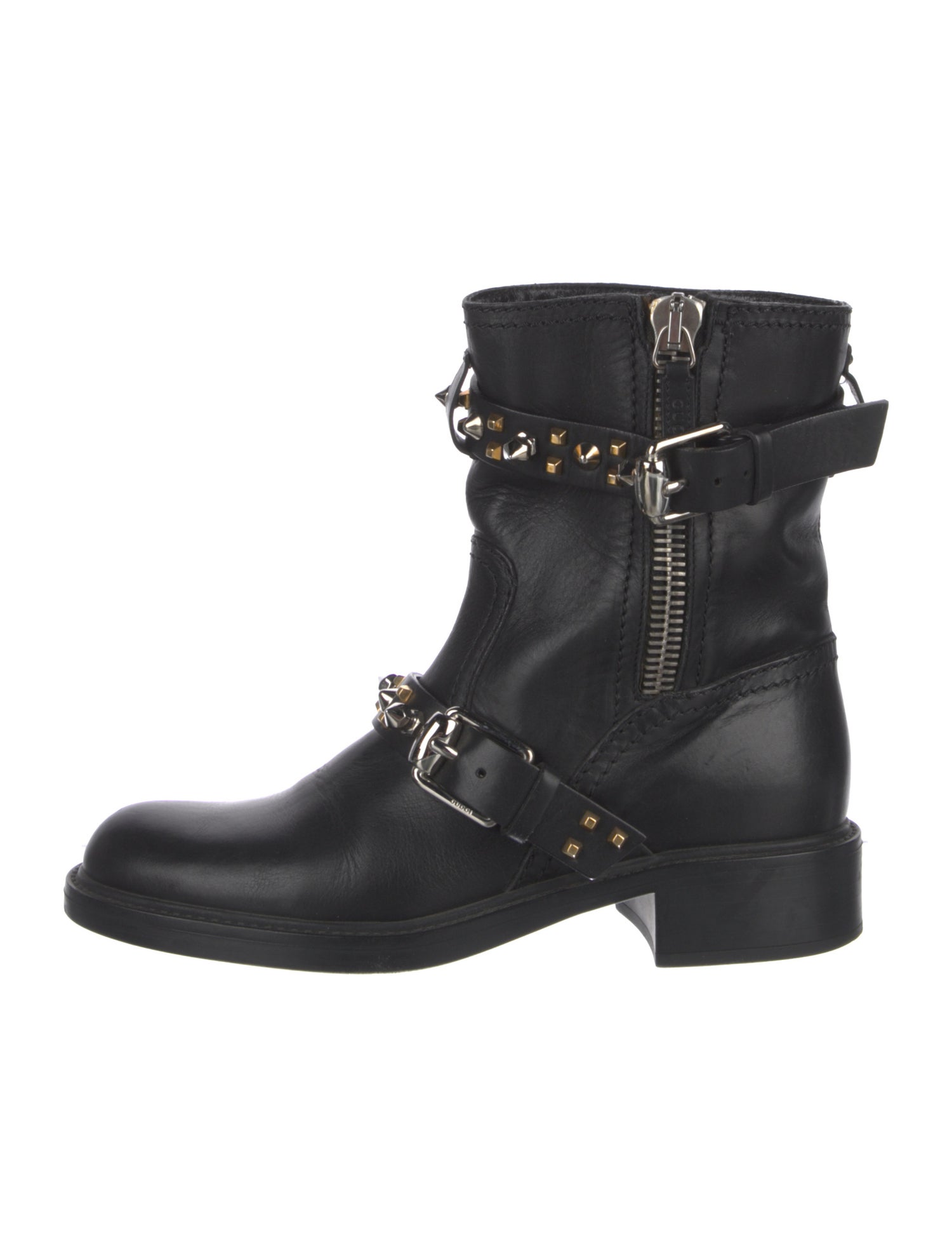 Gucci Leather Studded Accents Moto Boots