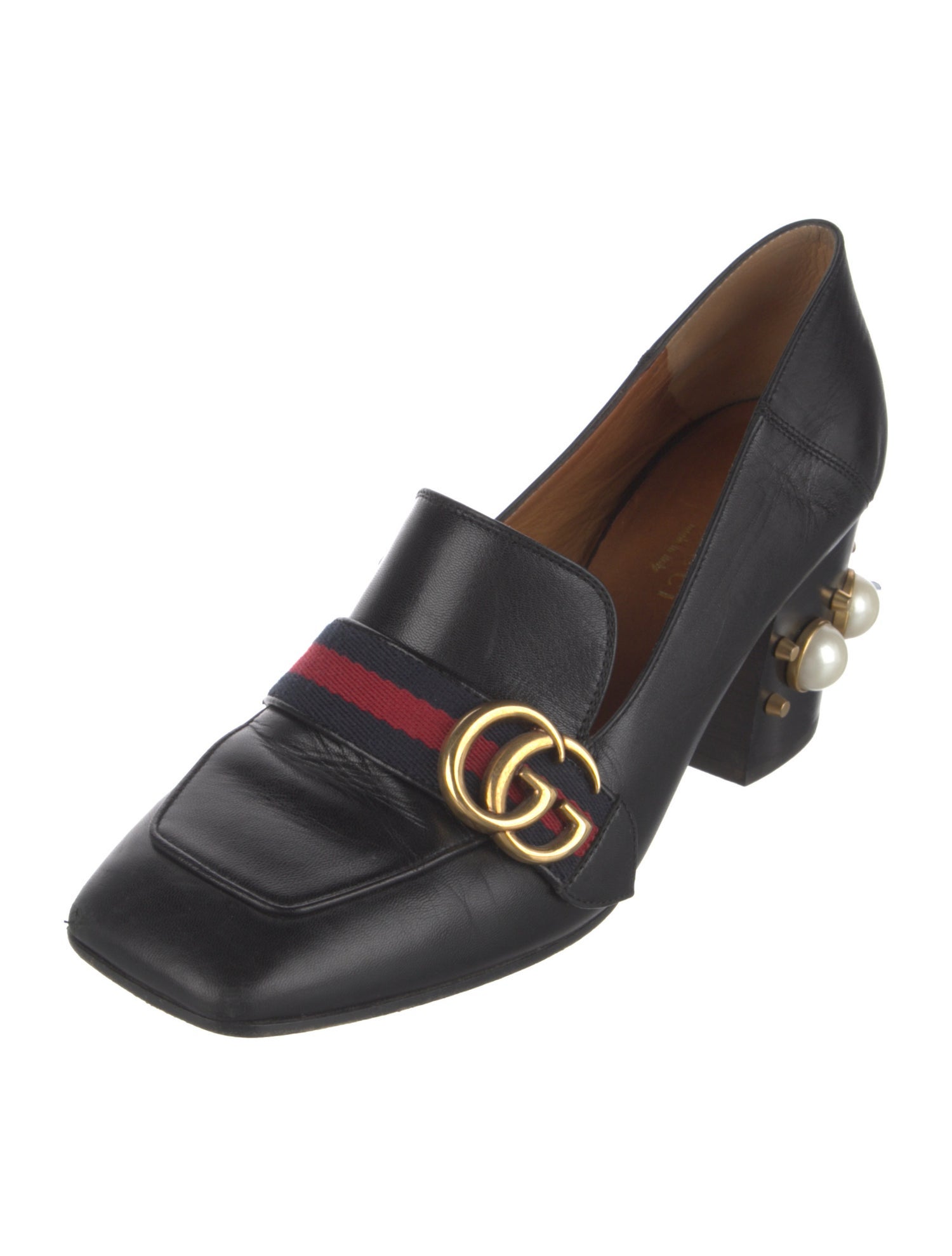 Gucci Faux Pearl Accents Leather Pumps