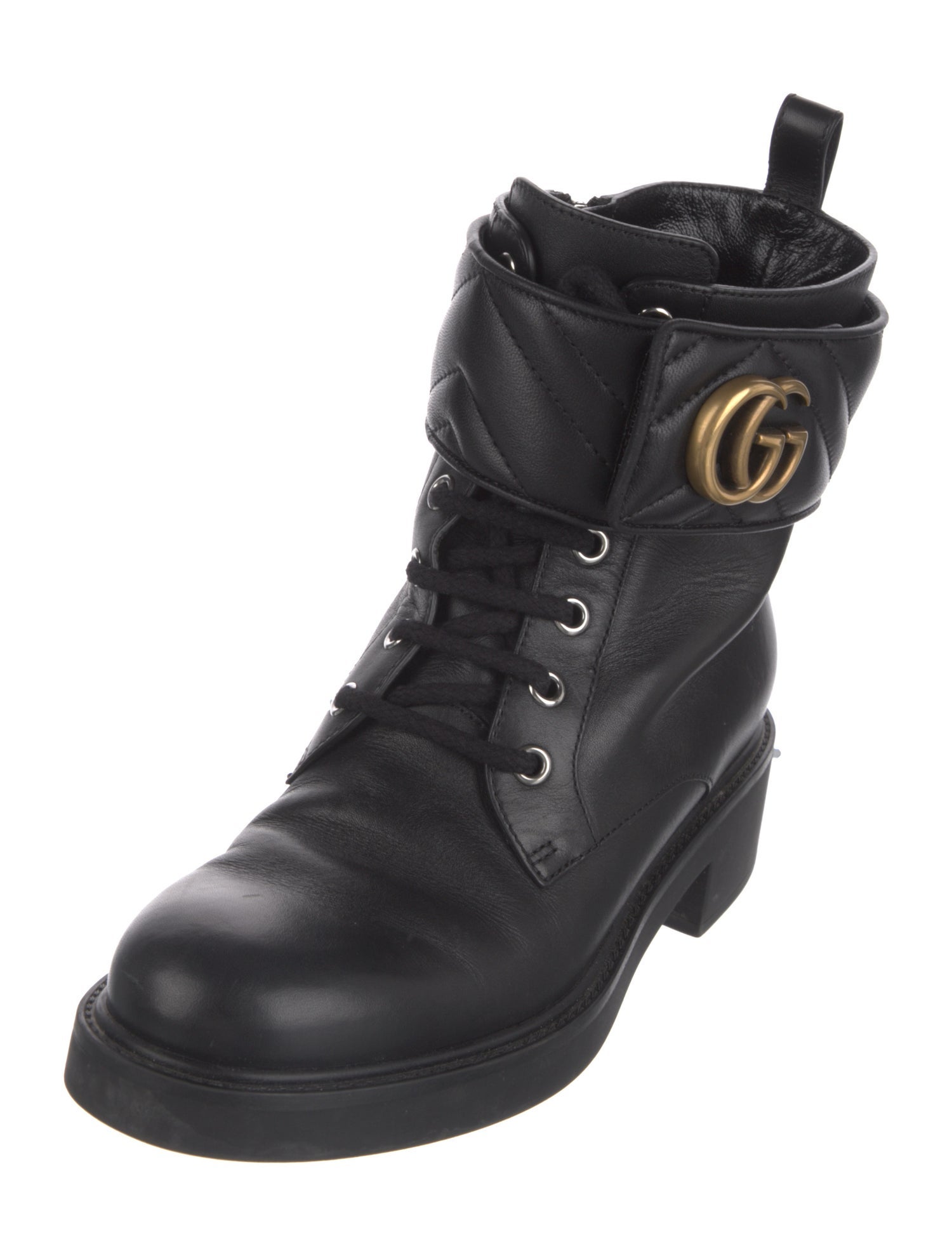 Gucci Double G Logo Leather Combat Boots