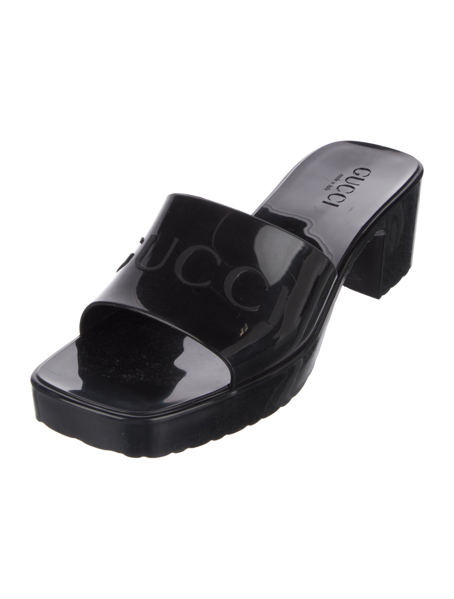 Gucci Platform Block Heel Rubber Slides