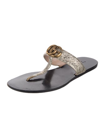 Gucci Double G Logo Leather Slides