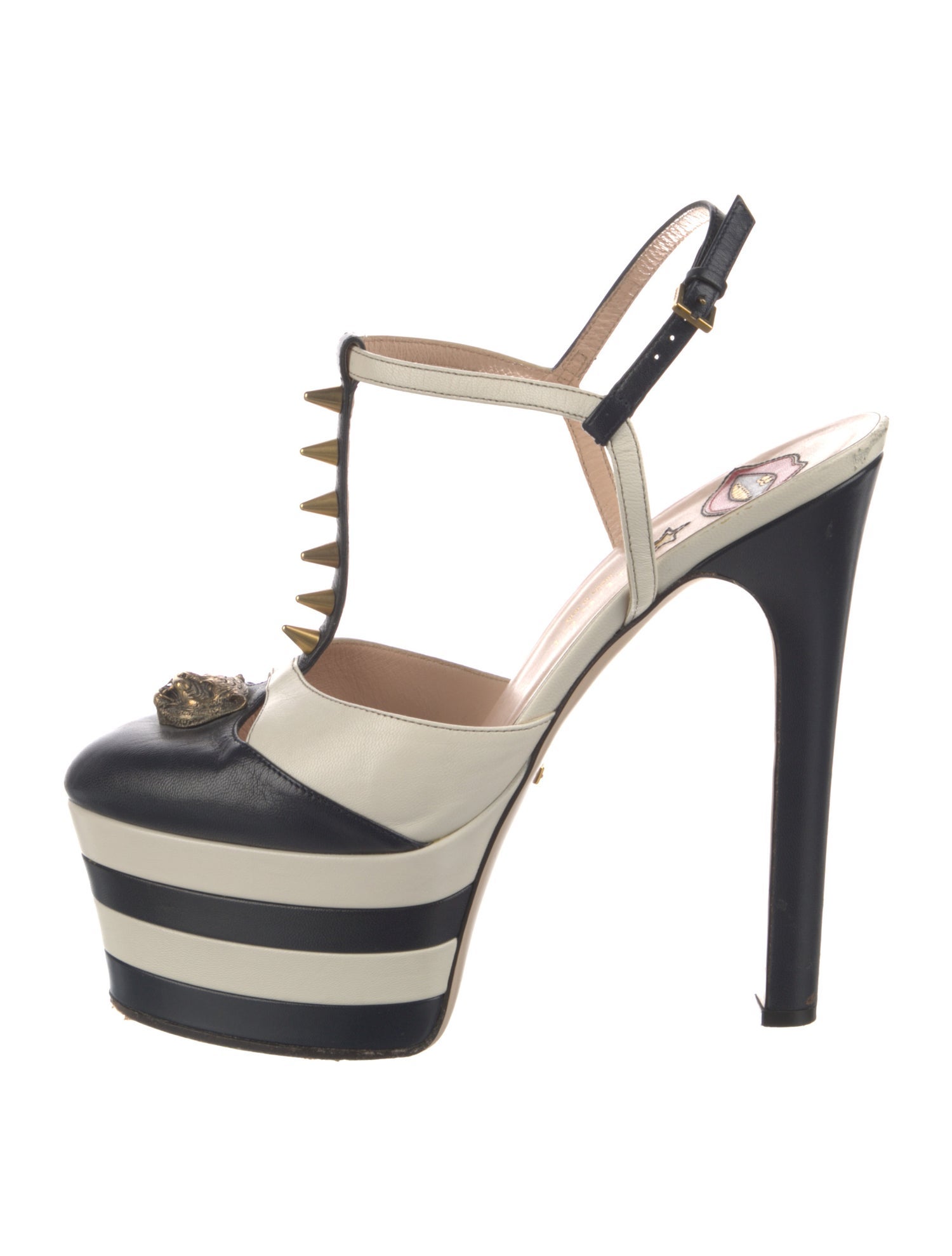 Gucci Spike Accents Leather T-Strap Pumps