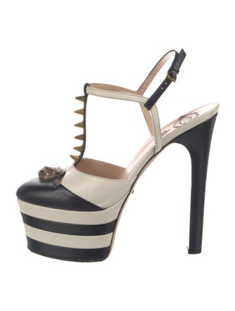 Gucci Spike Accents Leather T-Strap Pumps