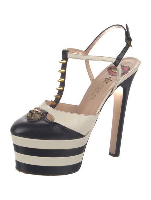 Gucci Spike Accents Leather T-Strap Pumps