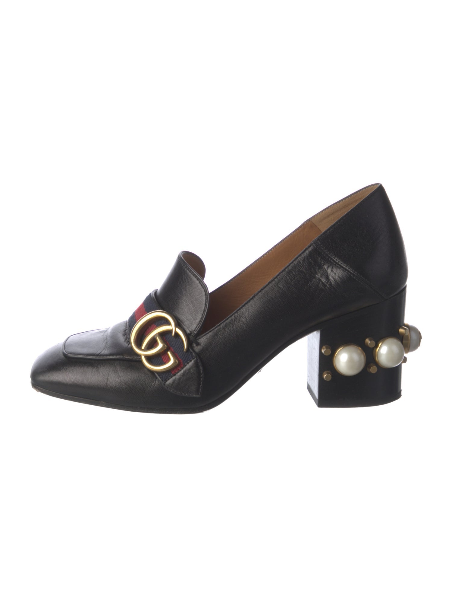 Gucci Faux Pearl Accents Leather Pumps