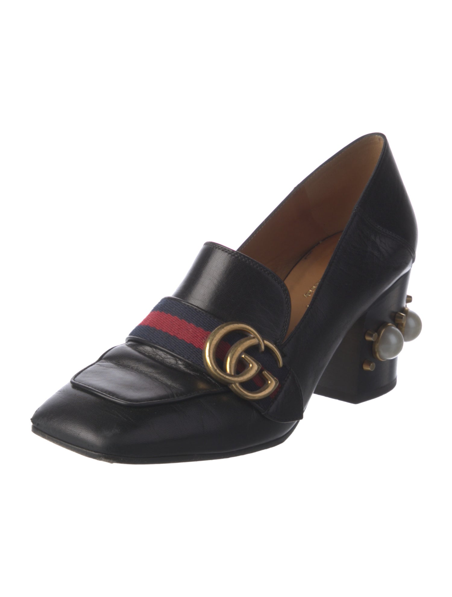 Gucci Faux Pearl Accents Leather Pumps