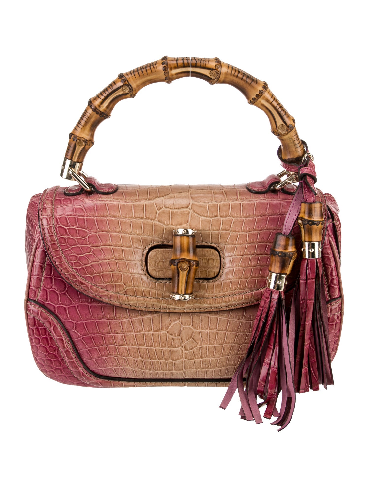 Gucci Embossed Leather Convertible Bamboo