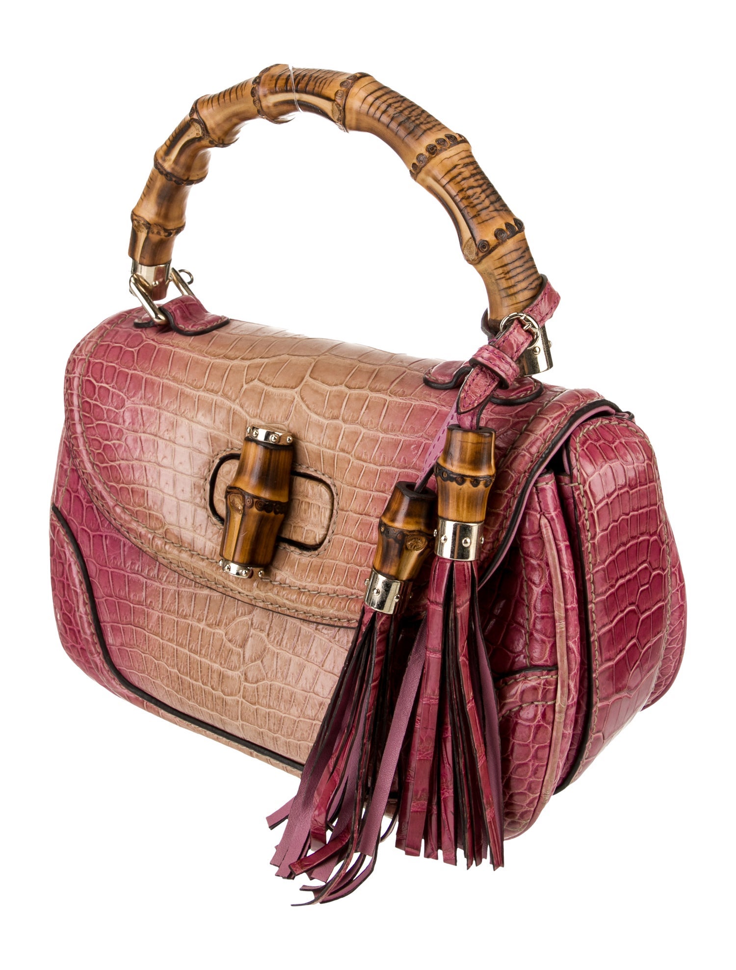 Gucci Embossed Leather Convertible Bamboo