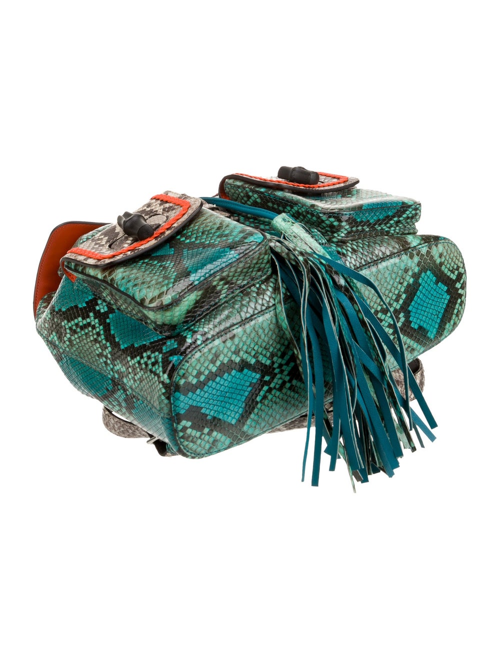 Gucci Backpack Blue Python Animal Print Bamboo Ac… - image 4
