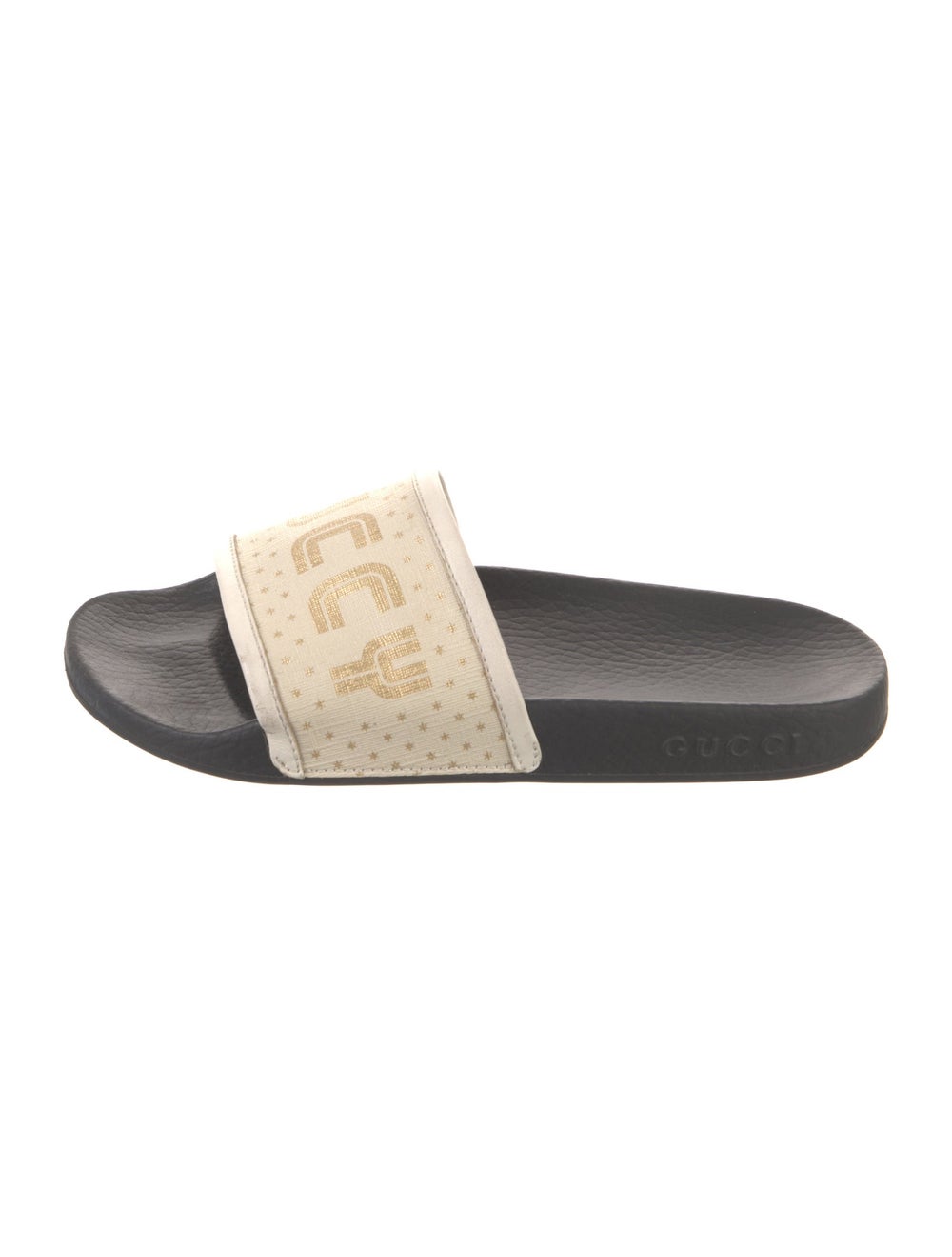 Gucci Canvas Slides Neutrals Printed Leather & Ru… - image 1