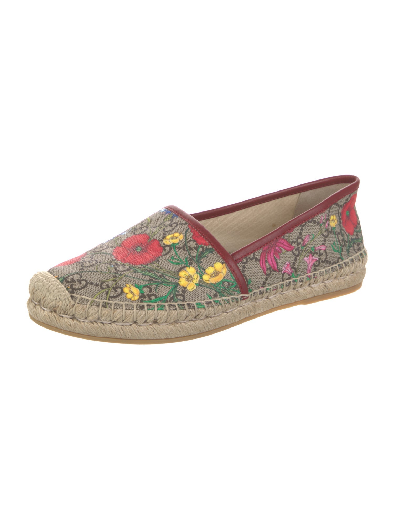 Gucci Flora Print Leather Trim Embellishment Espadrilles