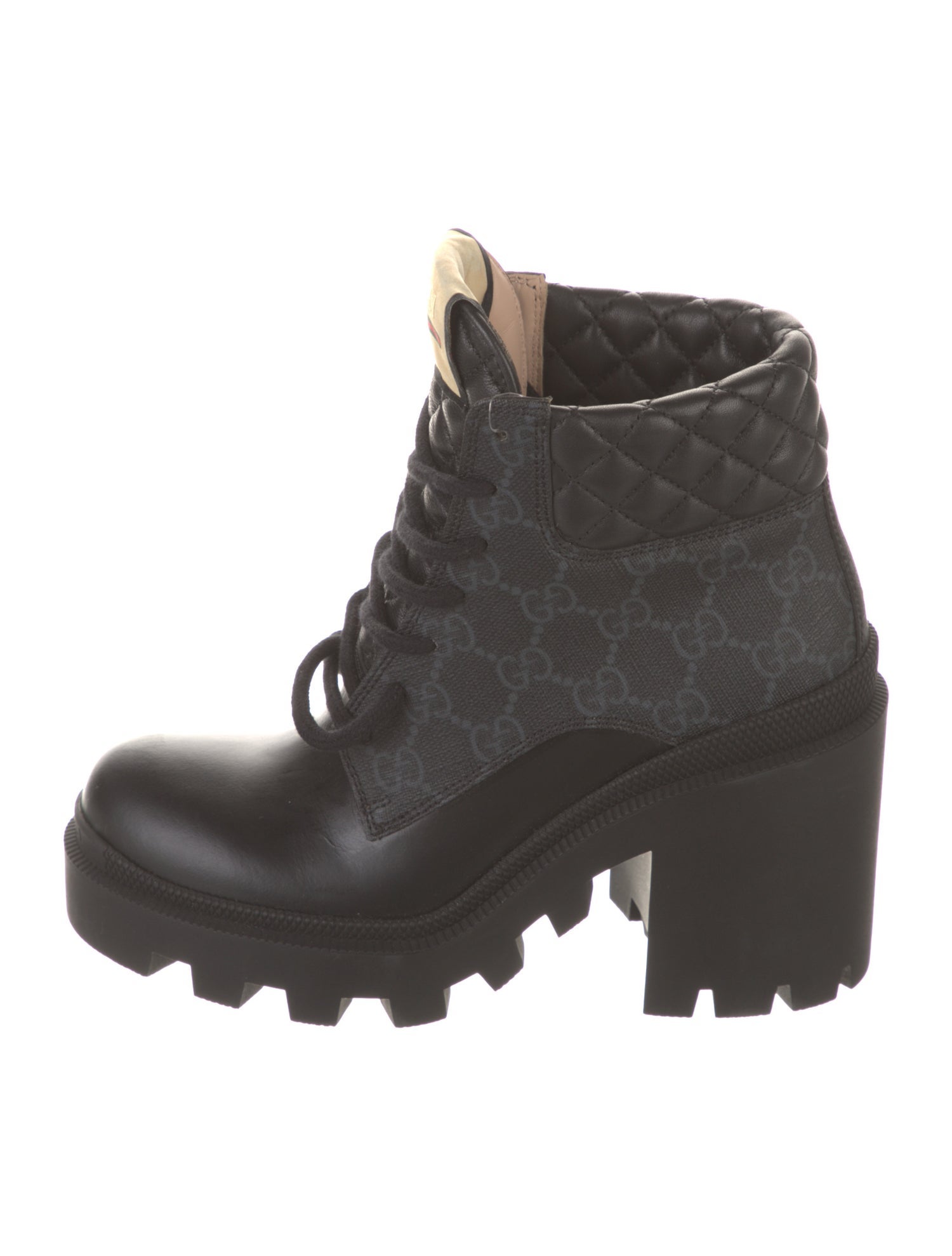 Gucci Apollo GG Supreme Nappa Samoa Quilted Interlocking CC Logo Combat Boots