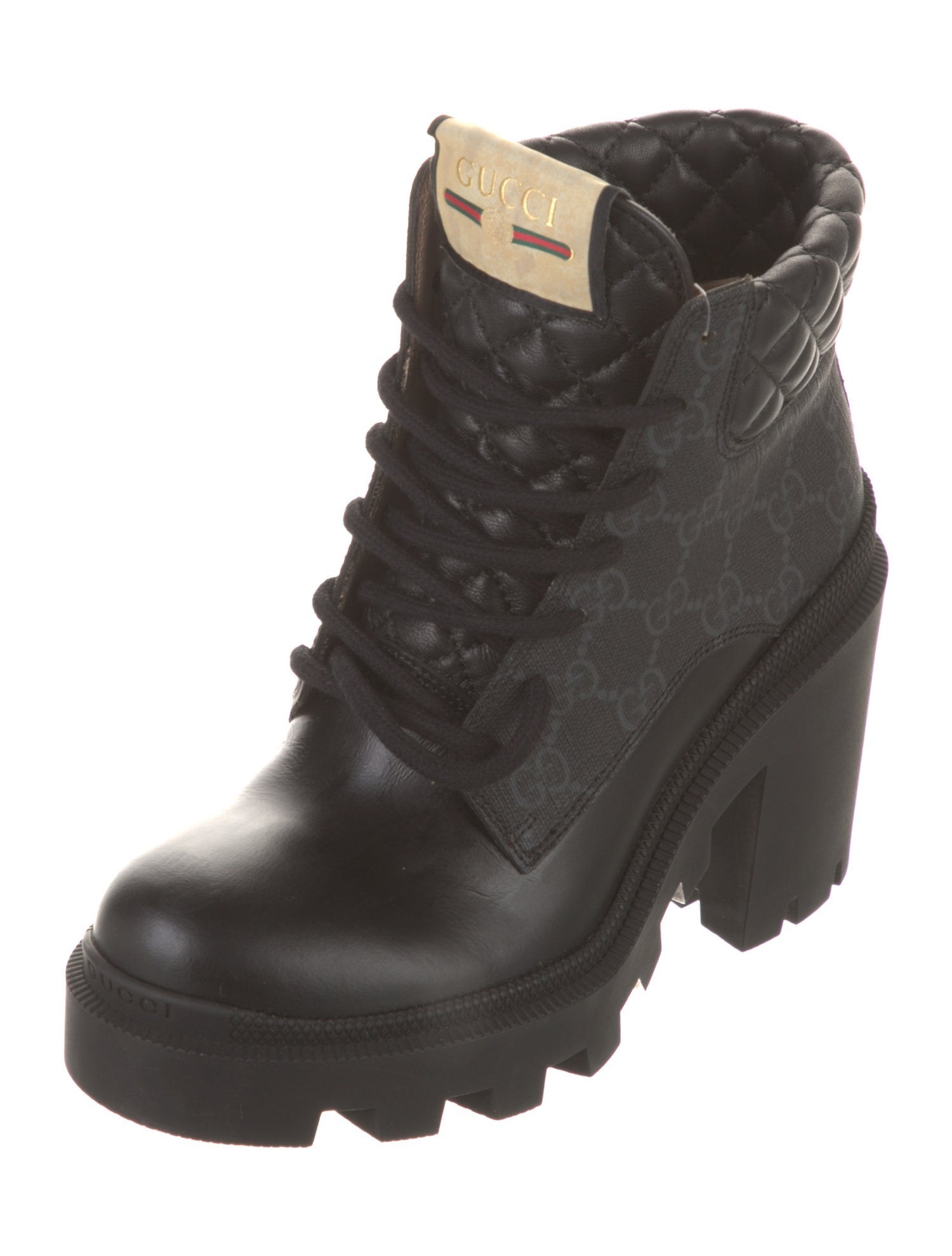 Gucci Apollo GG Supreme Nappa Samoa Quilted Interlocking CC Logo Combat Boots