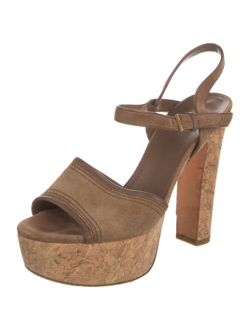 Gucci Suede Leather Trim Embellishment Slingback Sandals