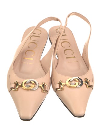 Gucci Web Accent Leather Slingback Flats