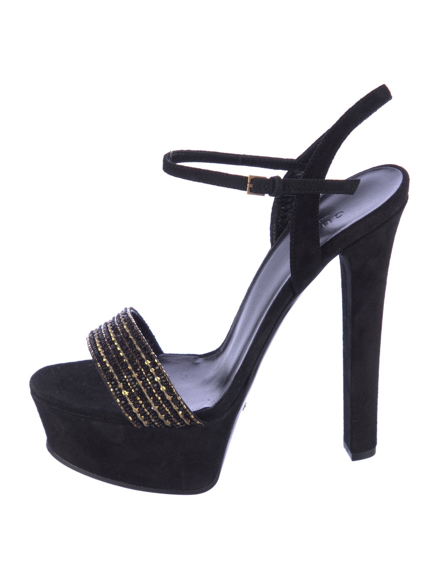 Gucci Suede Crystal Embellishments Sandals