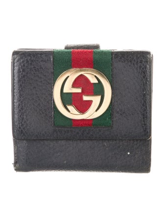 Gucci Web Accent Leather Compact Wallet