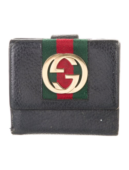 Gucci Web Accent Leather Compact Wallet