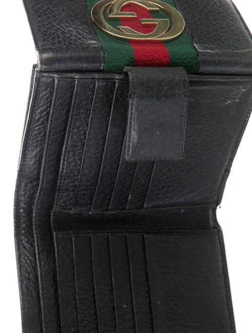 Gucci Web Accent Leather Compact Wallet