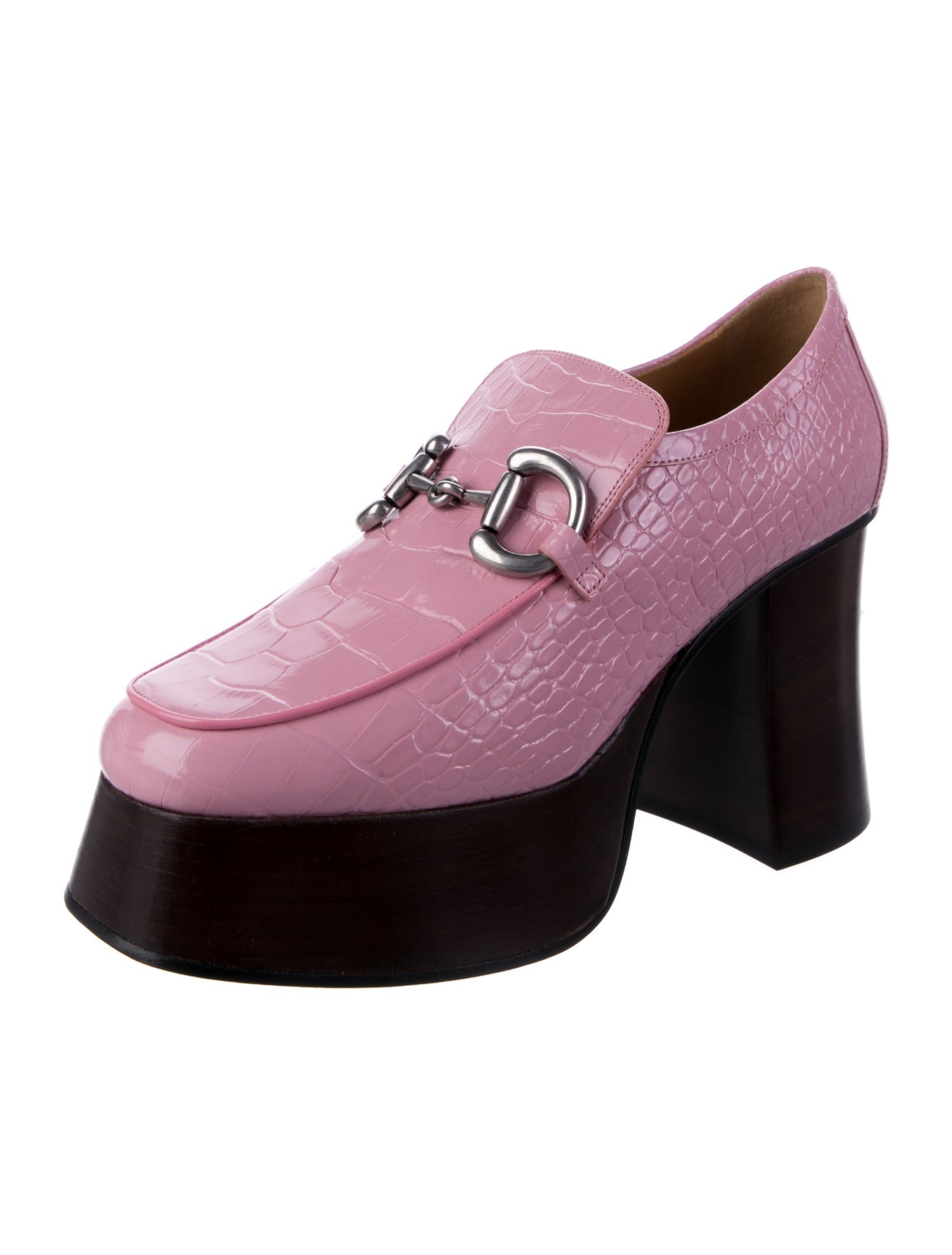 Gucci Horsebit Accent Embossed Leather Pumps