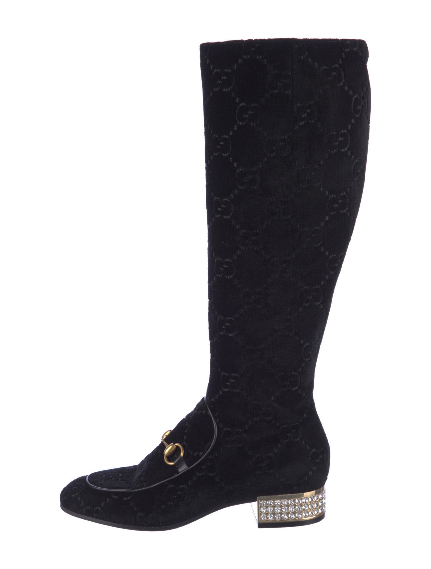 Gucci Horsebit Accent Velvet Riding Boots