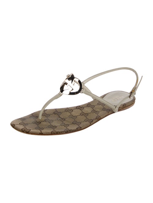 Gucci Interlocking CC Logo Canvas T-Strap Sandals