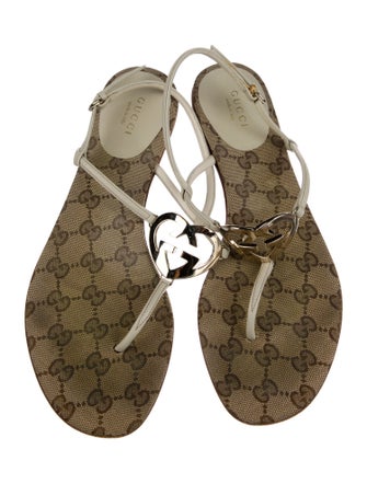 Gucci Interlocking CC Logo Canvas T-Strap Sandals