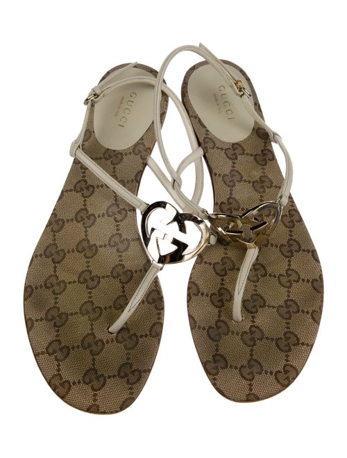 Gucci Interlocking CC Logo Canvas T-Strap Sandals