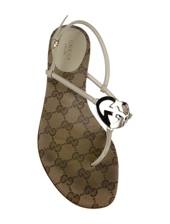 Gucci Interlocking CC Logo Canvas T-Strap Sandals