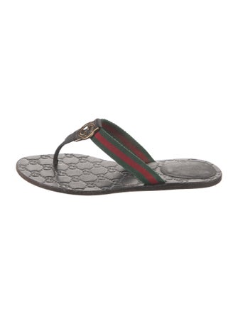 Gucci Web Accent Leather Flip Flops