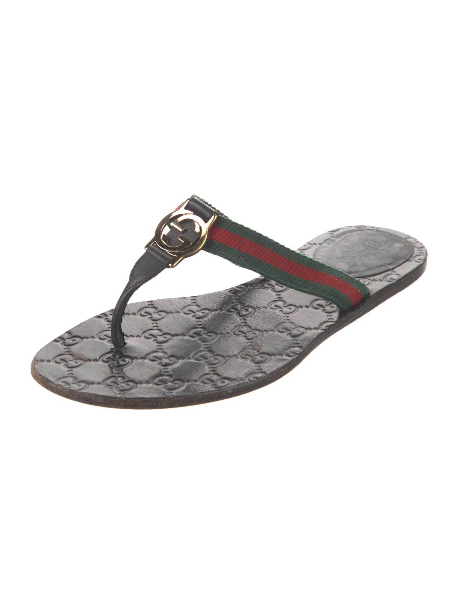 Gucci Web Accent Leather Flip Flops