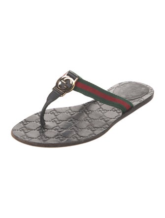 Gucci Web Accent Leather Flip Flops