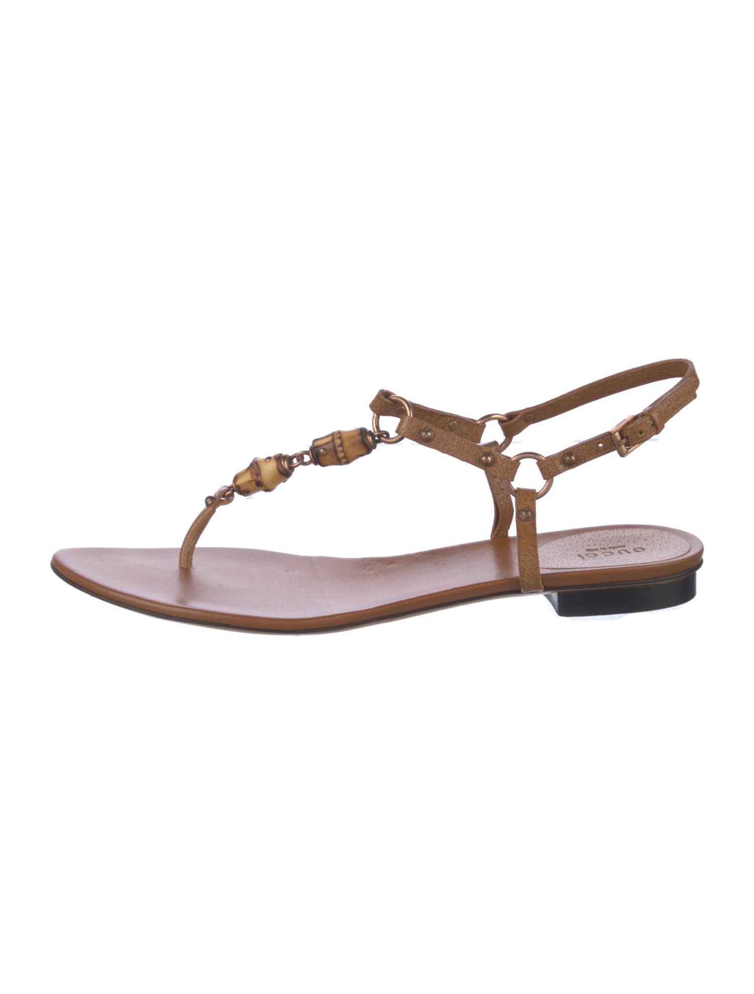 Gucci Bamboo Accent Leather T-Strap Sandals