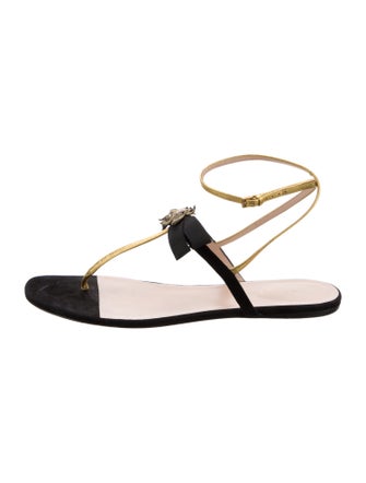Gucci Bee Accent Satin T-Strap Sandals