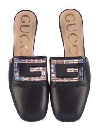 Gucci Leather Crystal Embellishments Mules
