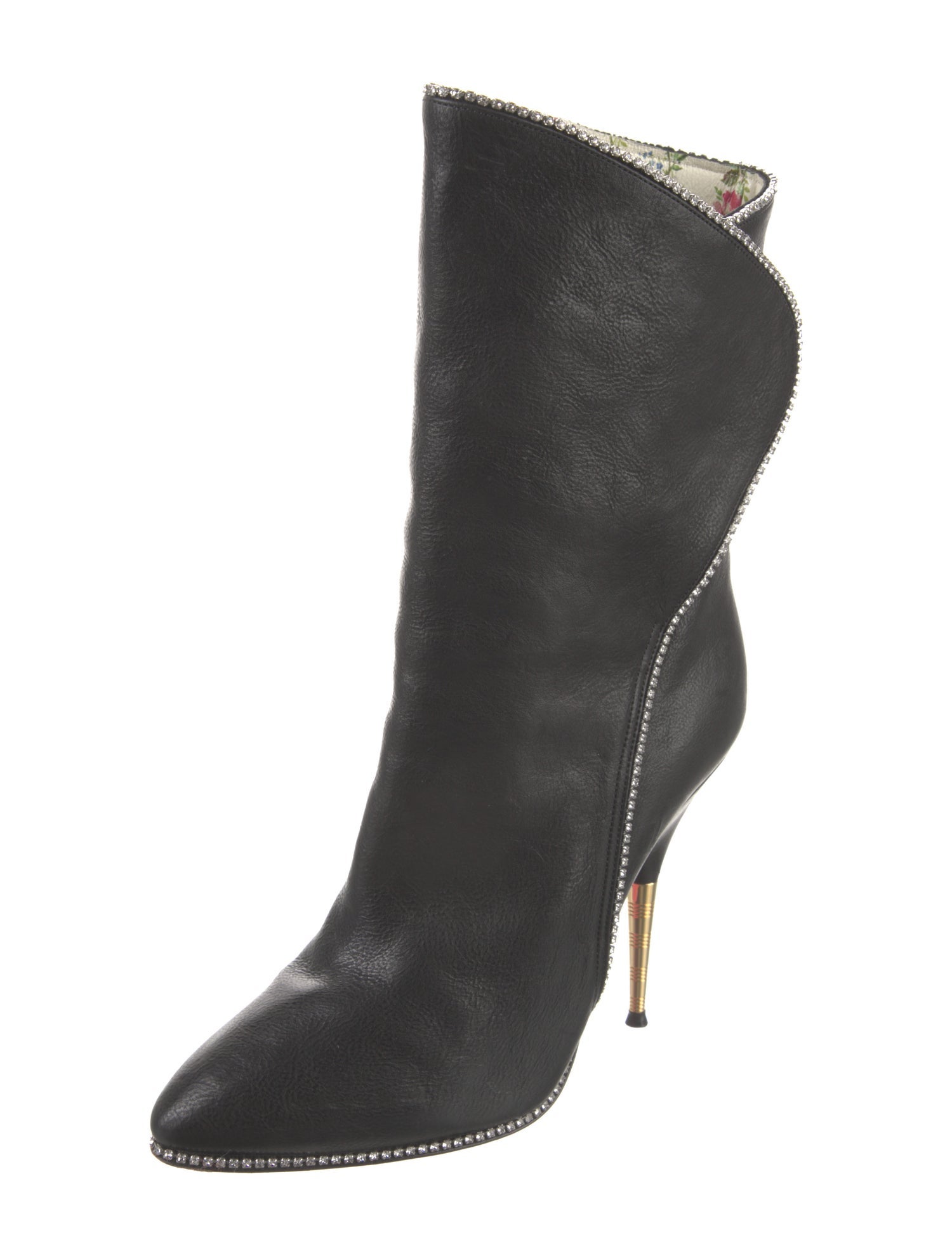 Gucci Leather Crystal Embellishments Boots