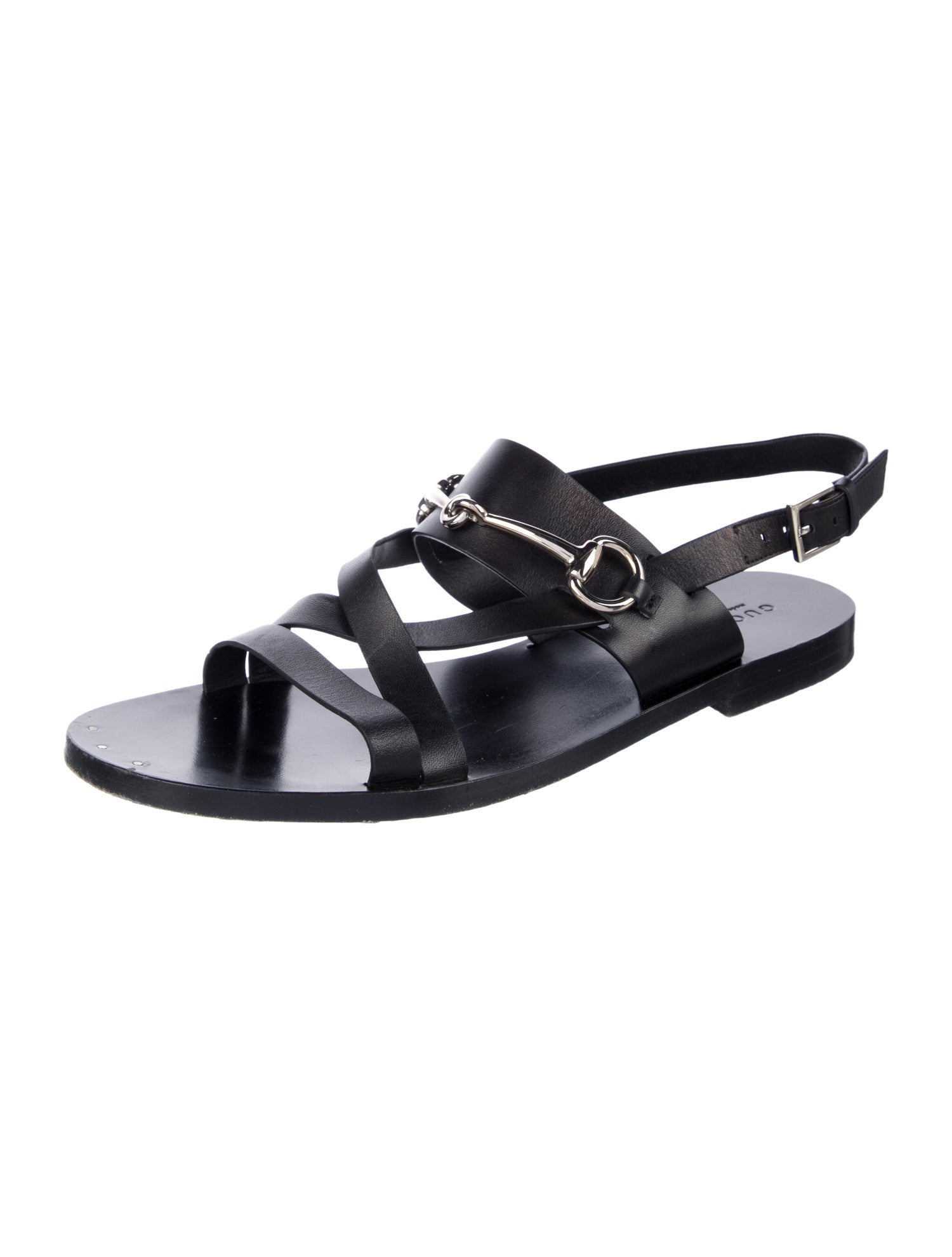 Gucci Horsebit Accent Leather Slingback Sandals