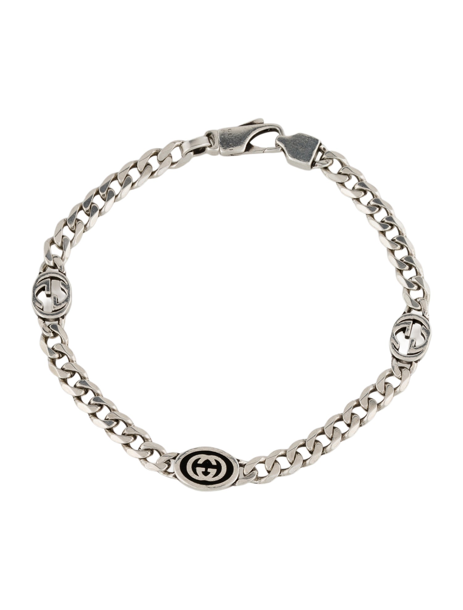 Gucci Enamel Double G Logo Curb Link Chain Bracelet