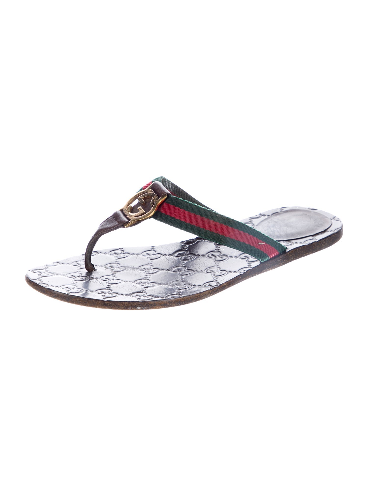 Gucci GG Thong Web Web Accent T-Strap Sandals